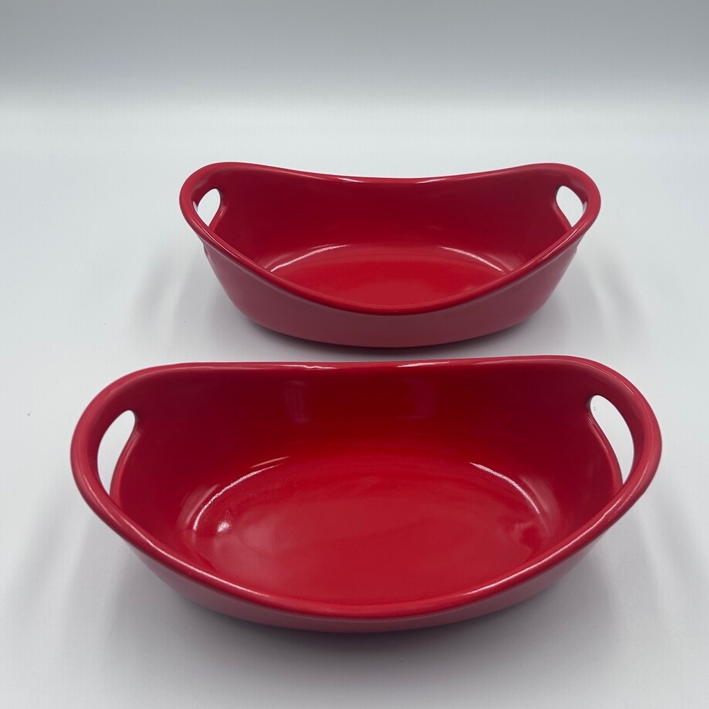 Rachael Ray Red Stoneware 12 oz Oval Au Gratin Baking Dishes Set of 2 G014